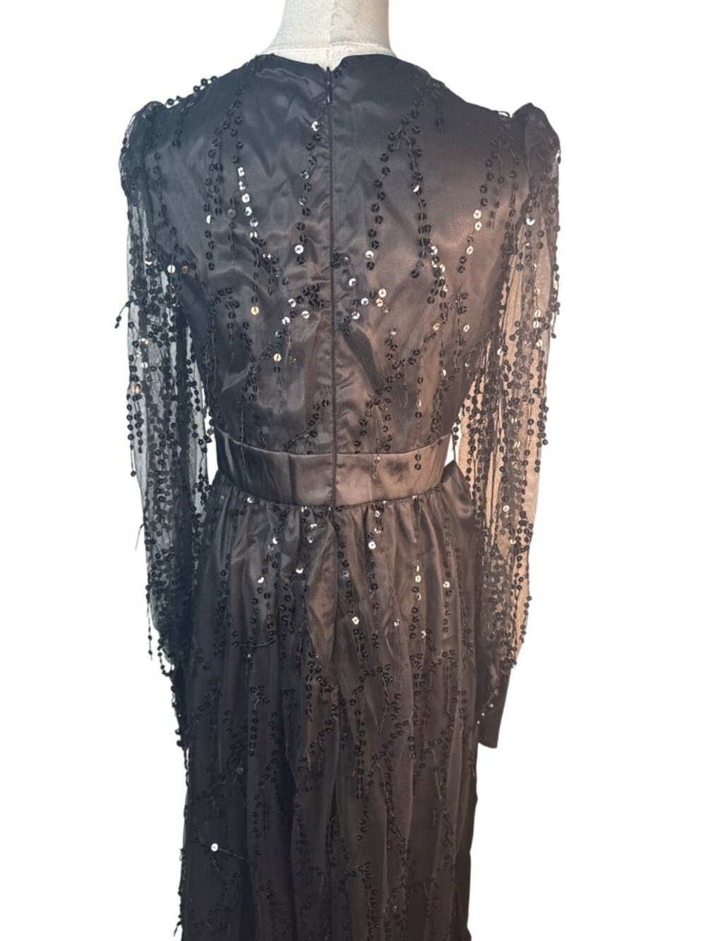 New MISS ORD Deep V Chiffon Medium Sequin Maxi Prom Gown - Picture 9 of 16